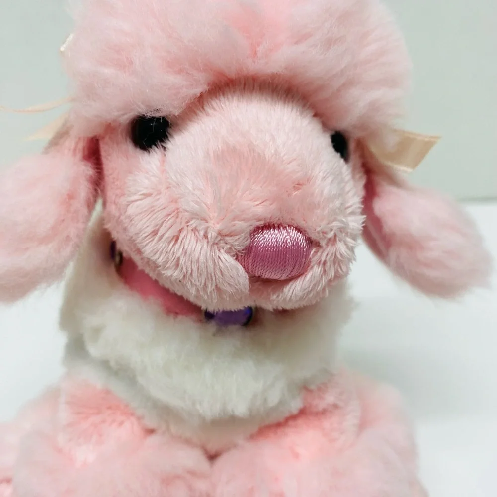 Fiesta Pink & White Setting Poodle Plush Toys 6.5 inches tall Bows on Her Ears